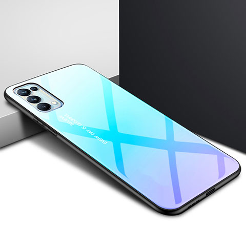 Custodia Silicone Specchio Laterale Cover per Oppo Reno5 Pro 5G Cielo Blu