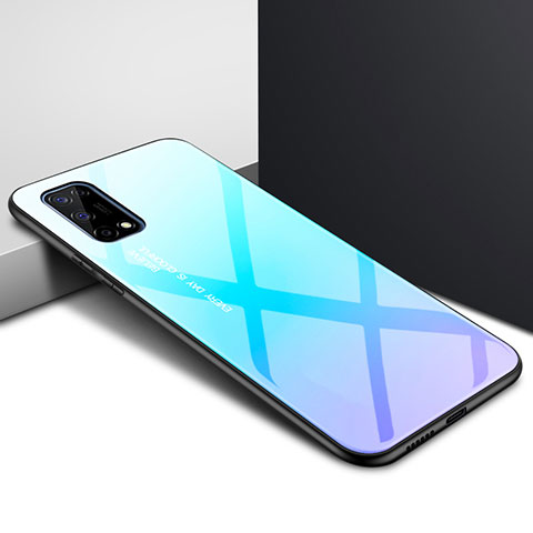 Custodia Silicone Specchio Laterale Cover per Realme X7 5G Azzurro