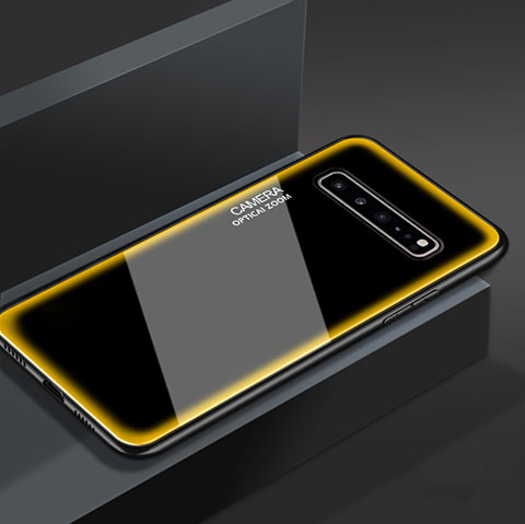 Custodia Silicone Specchio Laterale Cover per Samsung Galaxy S10 5G SM-G977B Giallo