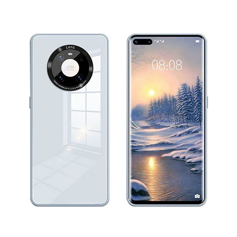Custodia Silicone Specchio Laterale Cover T01 per Huawei Mate 40 Pro Azzurro