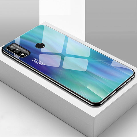 Custodia Silicone Specchio Laterale Cover T01 per Huawei P Smart (2020) Ciano