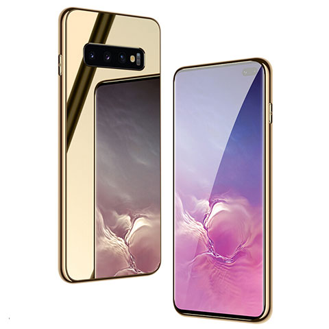 Custodia Silicone Specchio Laterale Cover T01 per Samsung Galaxy S10 Plus Oro