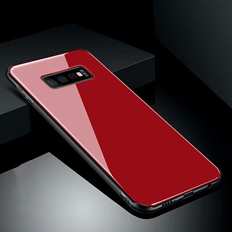 Custodia Silicone Specchio Laterale Cover T02 per Samsung Galaxy S10 Plus Rosso