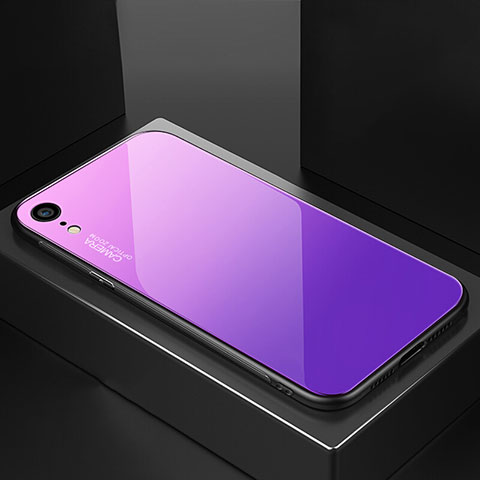 Custodia Silicone Specchio Laterale Sfumato Arcobaleno Cover A01 per Apple iPhone XR Viola