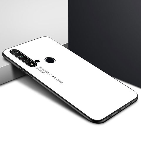 Custodia Silicone Specchio Laterale Sfumato Arcobaleno Cover H01 per Huawei Nova 5i Bianco