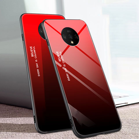 Custodia Silicone Specchio Laterale Sfumato Arcobaleno Cover H01 per OnePlus 7T Rosso