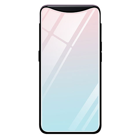 Custodia Silicone Specchio Laterale Sfumato Arcobaleno Cover H01 per Oppo Find X Ciano