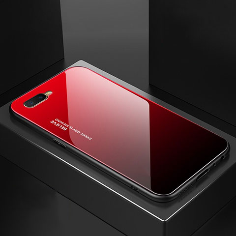 Custodia Silicone Specchio Laterale Sfumato Arcobaleno Cover H01 per Oppo K1 Rosso