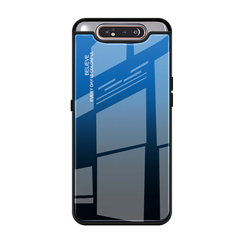 Custodia Silicone Specchio Laterale Sfumato Arcobaleno Cover H01 per Samsung Galaxy A80 Blu