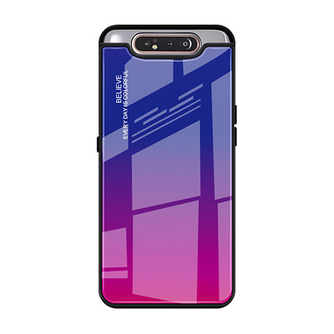 Custodia Silicone Specchio Laterale Sfumato Arcobaleno Cover H01 per Samsung Galaxy A90 4G Rosa Caldo