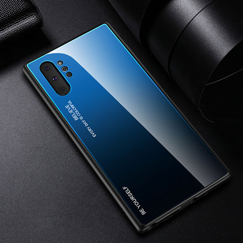 Custodia Silicone Specchio Laterale Sfumato Arcobaleno Cover H01 per Samsung Galaxy Note 10 Plus 5G Blu