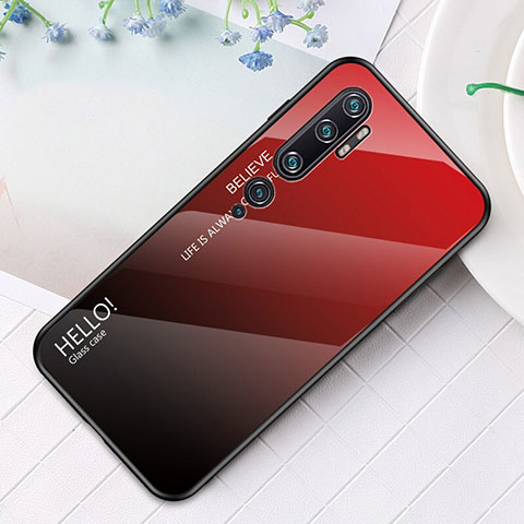 Custodia Silicone Specchio Laterale Sfumato Arcobaleno Cover H01 per Xiaomi Mi Note 10 Pro Rosso