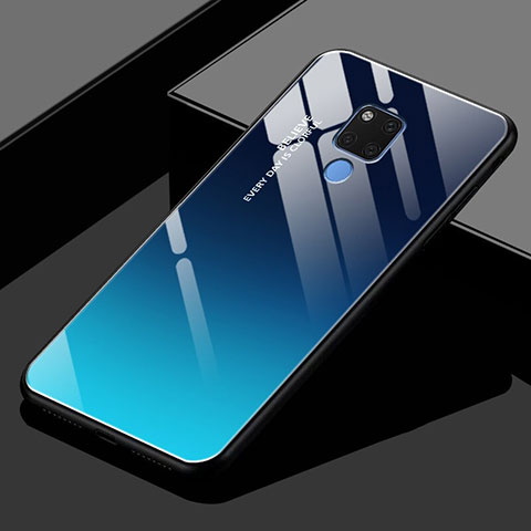 Custodia Silicone Specchio Laterale Sfumato Arcobaleno Cover H02 per Huawei Mate 20 X 5G Blu