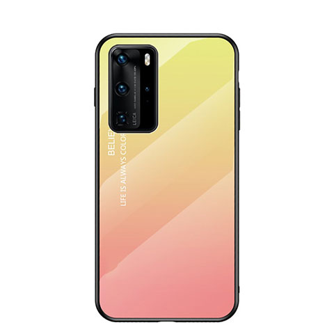 Custodia Silicone Specchio Laterale Sfumato Arcobaleno Cover H02 per Huawei P40 Pro Giallo