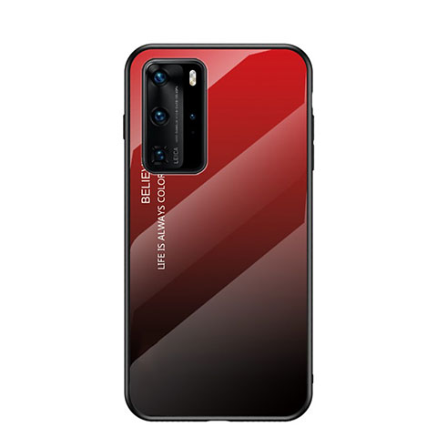 Custodia Silicone Specchio Laterale Sfumato Arcobaleno Cover H02 per Huawei P40 Pro Rosso