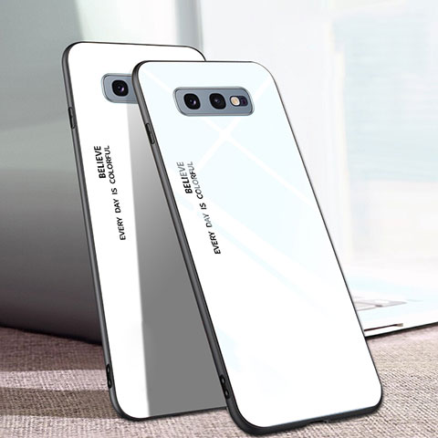 Custodia Silicone Specchio Laterale Sfumato Arcobaleno Cover H02 per Samsung Galaxy S10e Bianco