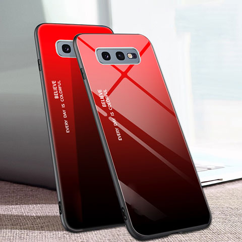 Custodia Silicone Specchio Laterale Sfumato Arcobaleno Cover H02 per Samsung Galaxy S10e Rosso