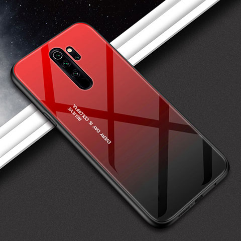 Custodia Silicone Specchio Laterale Sfumato Arcobaleno Cover H02 per Xiaomi Redmi Note 8 Pro Rosso