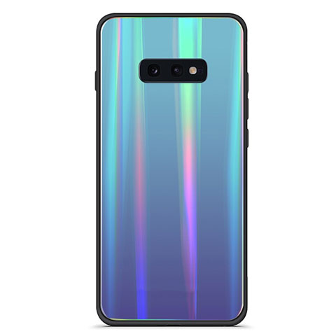 Custodia Silicone Specchio Laterale Sfumato Arcobaleno Cover H04 per Samsung Galaxy S10e Ciano