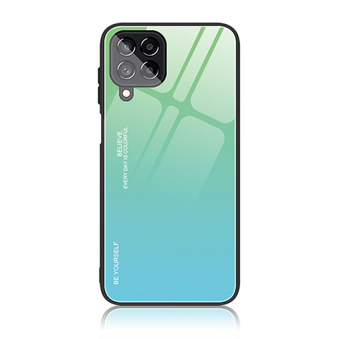 Custodia Silicone Specchio Laterale Sfumato Arcobaleno Cover JD1 per Samsung Galaxy M53 5G Ciano