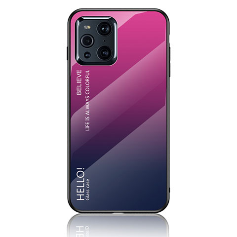 Custodia Silicone Specchio Laterale Sfumato Arcobaleno Cover LS1 per Oppo Find X3 Pro 5G Rosa Caldo