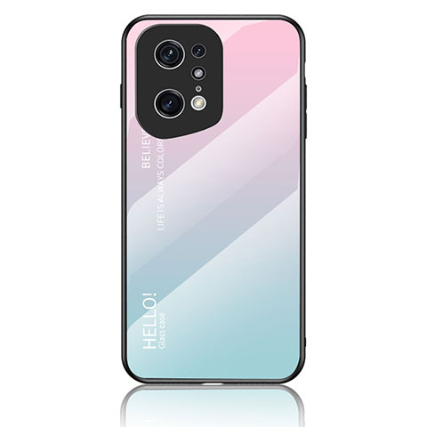 Custodia Silicone Specchio Laterale Sfumato Arcobaleno Cover LS1 per Oppo Find X5 Pro 5G Ciano