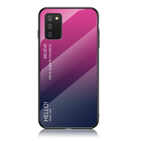 Custodia Silicone Specchio Laterale Sfumato Arcobaleno Cover LS1 per Samsung Galaxy A02s Rosa Caldo
