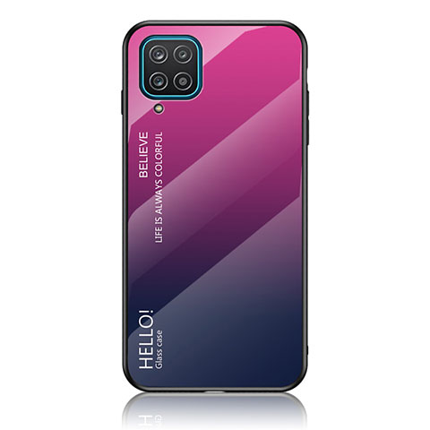 Custodia Silicone Specchio Laterale Sfumato Arcobaleno Cover LS1 per Samsung Galaxy A12 Rosa Caldo