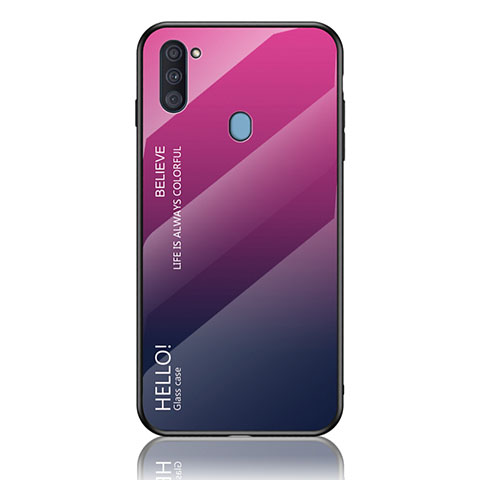 Custodia Silicone Specchio Laterale Sfumato Arcobaleno Cover LS1 per Samsung Galaxy M11 Rosa Caldo