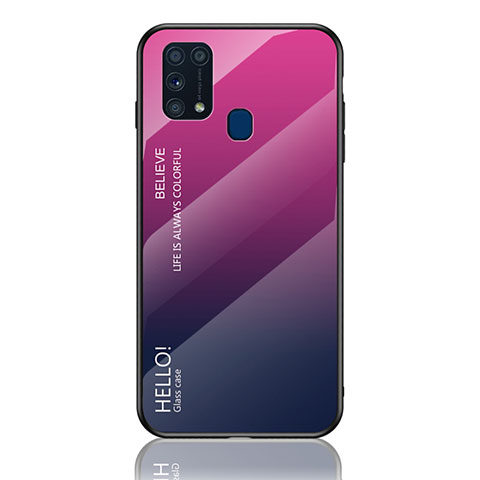 Custodia Silicone Specchio Laterale Sfumato Arcobaleno Cover LS1 per Samsung Galaxy M21s Rosa Caldo