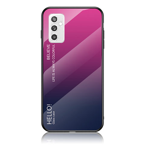 Custodia Silicone Specchio Laterale Sfumato Arcobaleno Cover LS1 per Samsung Galaxy M52 5G Rosa Caldo