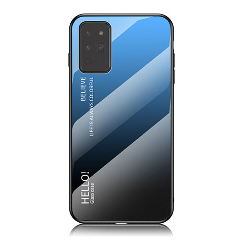 Custodia Silicone Specchio Laterale Sfumato Arcobaleno Cover LS1 per Samsung Galaxy Note 20 5G Blu