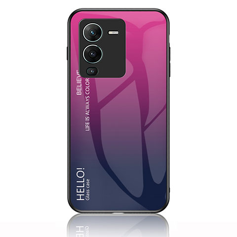 Custodia Silicone Specchio Laterale Sfumato Arcobaleno Cover LS1 per Vivo V25 Pro 5G Rosa Caldo