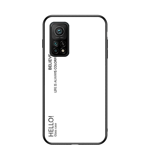 Custodia Silicone Specchio Laterale Sfumato Arcobaleno Cover LS1 per Xiaomi Mi 10T 5G Bianco
