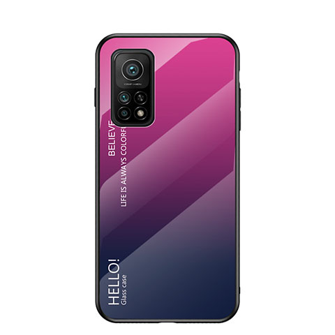 Custodia Silicone Specchio Laterale Sfumato Arcobaleno Cover LS1 per Xiaomi Mi 10T 5G Rosa Caldo