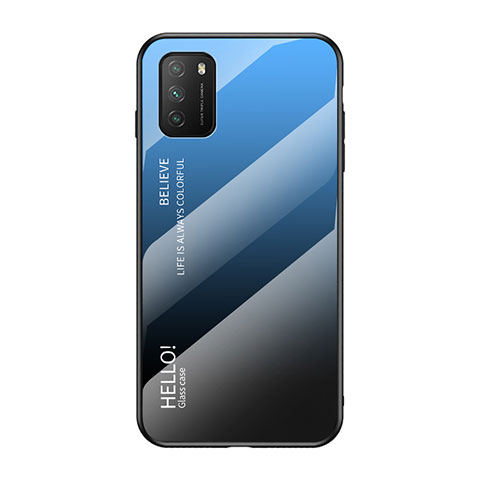 Custodia Silicone Specchio Laterale Sfumato Arcobaleno Cover LS1 per Xiaomi Poco M3 Blu