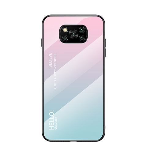 Custodia Silicone Specchio Laterale Sfumato Arcobaleno Cover LS1 per Xiaomi Poco X3 NFC Ciano