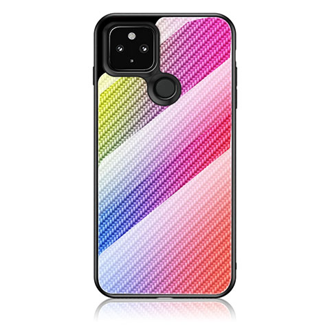 Custodia Silicone Specchio Laterale Sfumato Arcobaleno Cover LS2 per Google Pixel 5 XL 5G Rosa