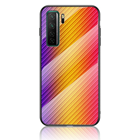 Custodia Silicone Specchio Laterale Sfumato Arcobaleno Cover LS2 per Huawei Nova 7 SE 5G Arancione