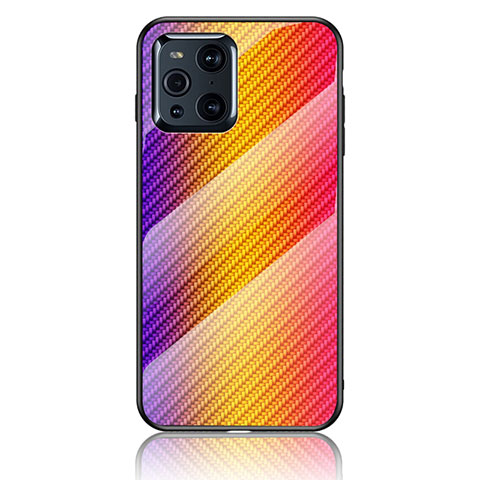 Custodia Silicone Specchio Laterale Sfumato Arcobaleno Cover LS2 per Oppo Find X3 Pro 5G Arancione