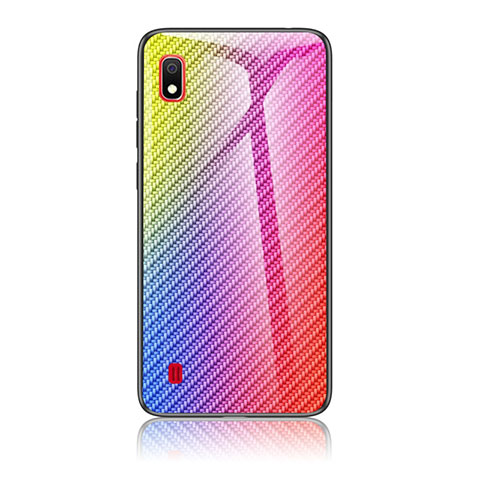 Custodia Silicone Specchio Laterale Sfumato Arcobaleno Cover LS2 per Samsung Galaxy A10 Rosa