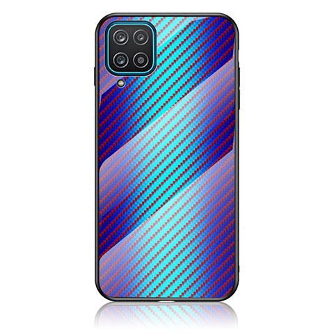 Custodia Silicone Specchio Laterale Sfumato Arcobaleno Cover LS2 per Samsung Galaxy A12 Nacho Blu