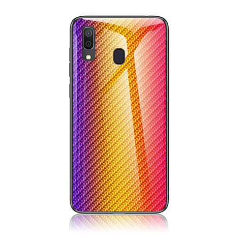 Custodia Silicone Specchio Laterale Sfumato Arcobaleno Cover LS2 per Samsung Galaxy A20 Arancione