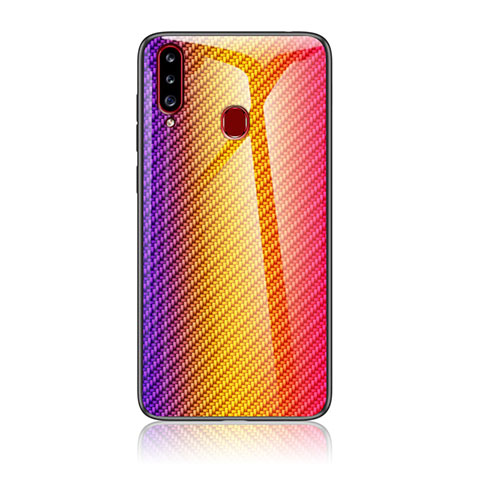 Custodia Silicone Specchio Laterale Sfumato Arcobaleno Cover LS2 per Samsung Galaxy A20s Arancione