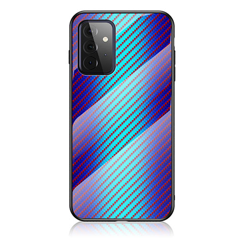 Custodia Silicone Specchio Laterale Sfumato Arcobaleno Cover LS2 per Samsung Galaxy A72 5G Blu