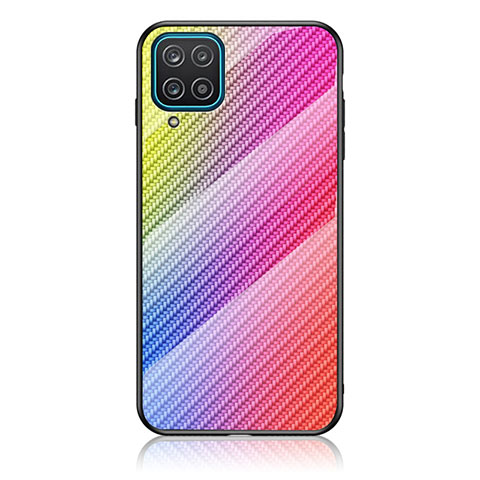 Custodia Silicone Specchio Laterale Sfumato Arcobaleno Cover LS2 per Samsung Galaxy F12 Rosa