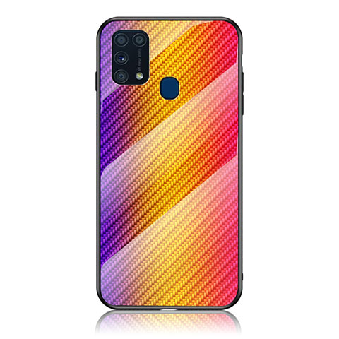 Custodia Silicone Specchio Laterale Sfumato Arcobaleno Cover LS2 per Samsung Galaxy M31 Prime Edition Arancione