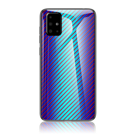 Custodia Silicone Specchio Laterale Sfumato Arcobaleno Cover LS2 per Samsung Galaxy M40S Blu