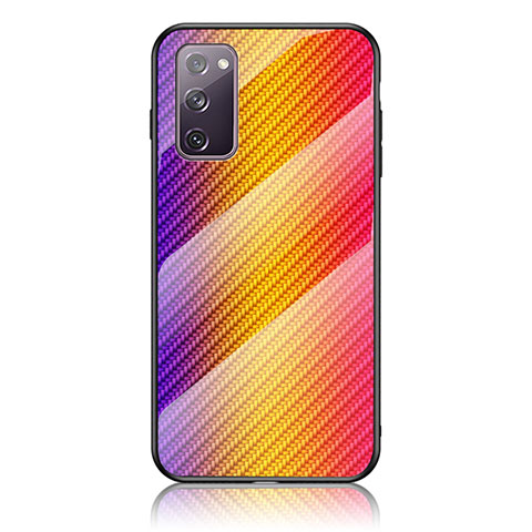 Custodia Silicone Specchio Laterale Sfumato Arcobaleno Cover LS2 per Samsung Galaxy S20 Lite 5G Arancione