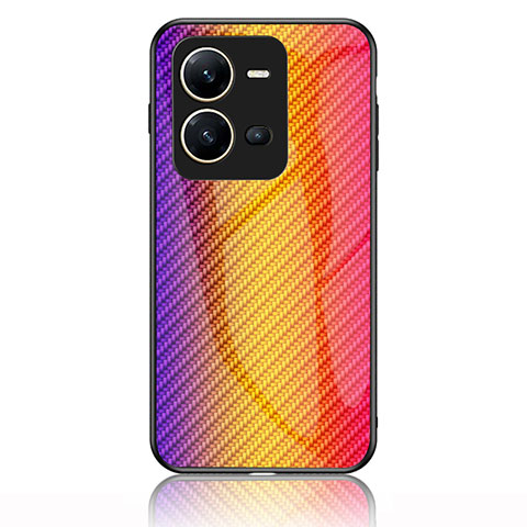 Custodia Silicone Specchio Laterale Sfumato Arcobaleno Cover LS2 per Vivo X80 Lite 5G Arancione